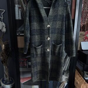 Papillon Blanc Green Plaid Hooded Cardigan